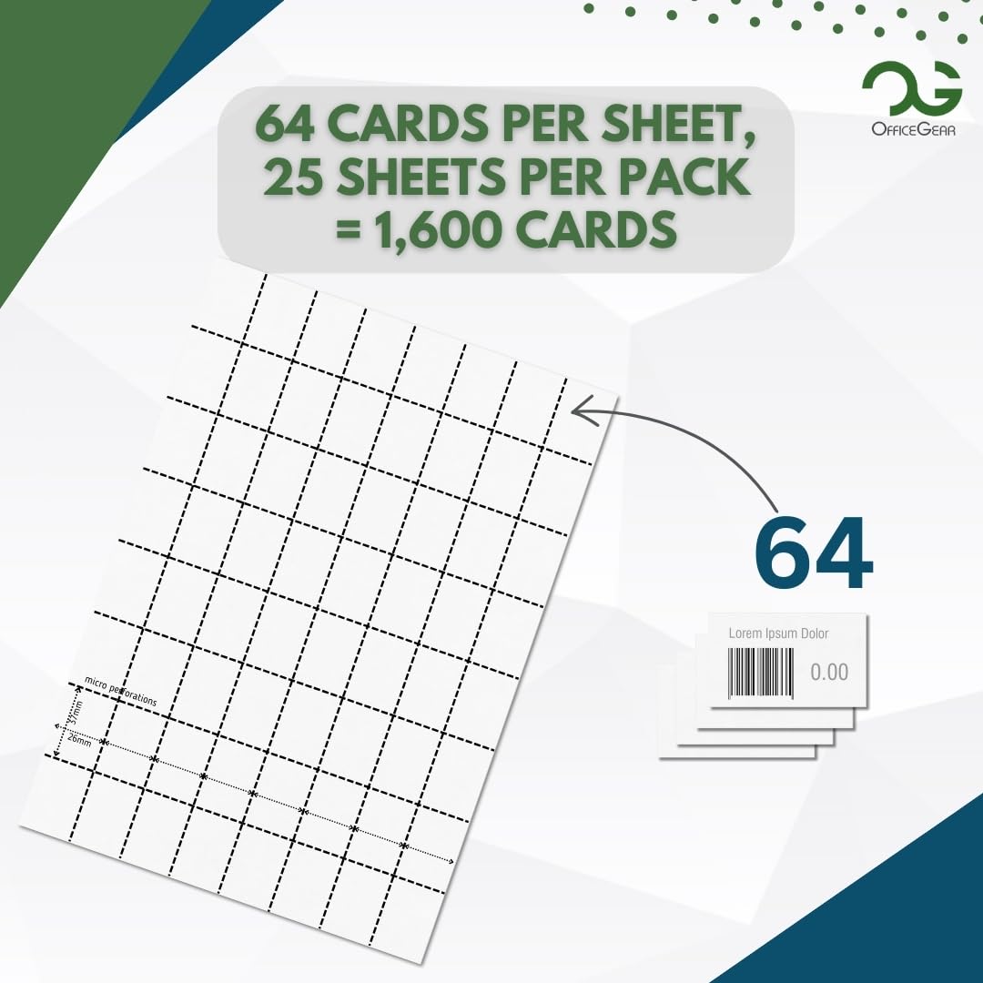 OfficeGear Shelf Labels 64-Up: Perforated Printable Labels - 25 Sheets / 1,600 Labels with Free Template