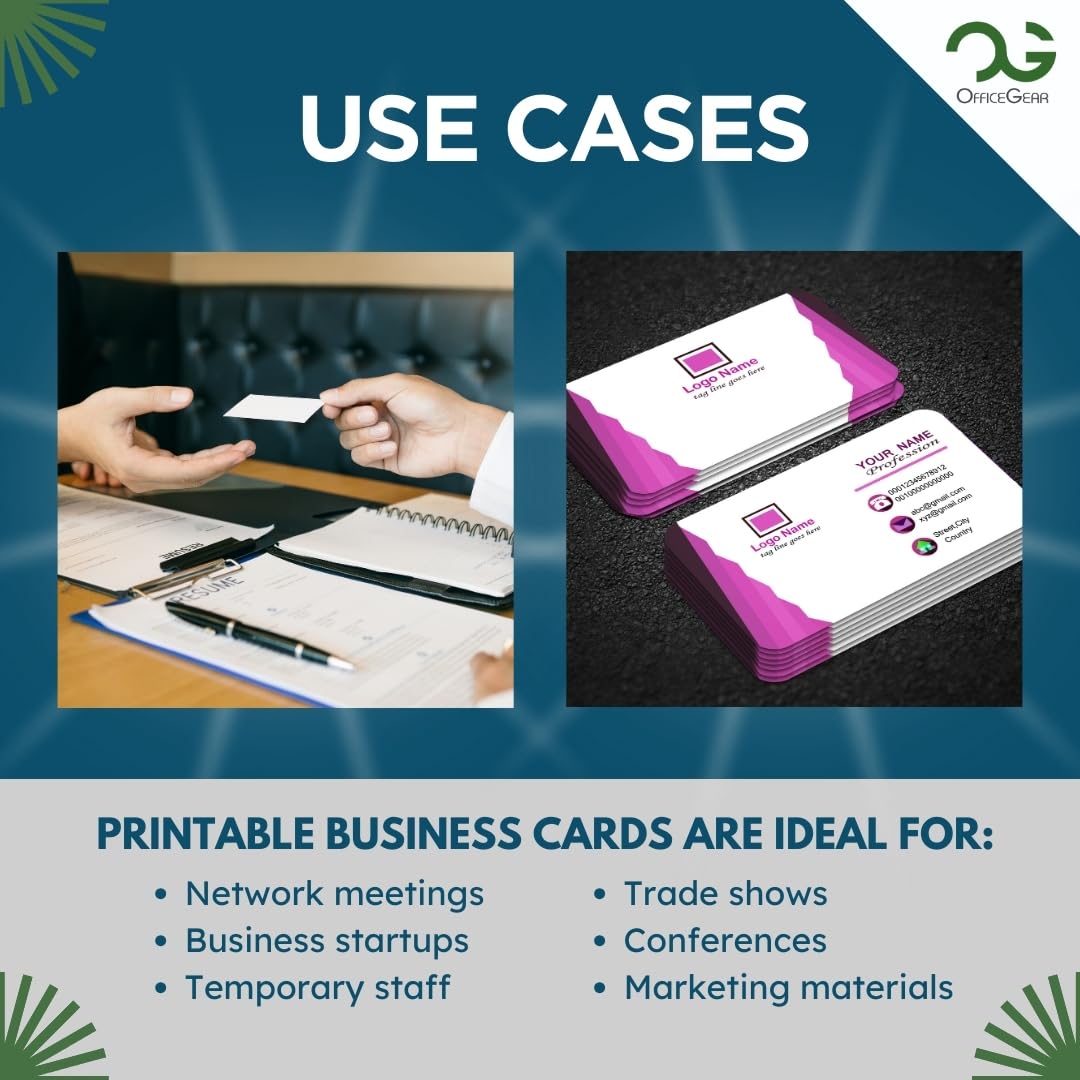 OfficeGear Business Cards 10-Up: Perforated Printable Cards - 55 Sheets / 550 Cards with Free Template