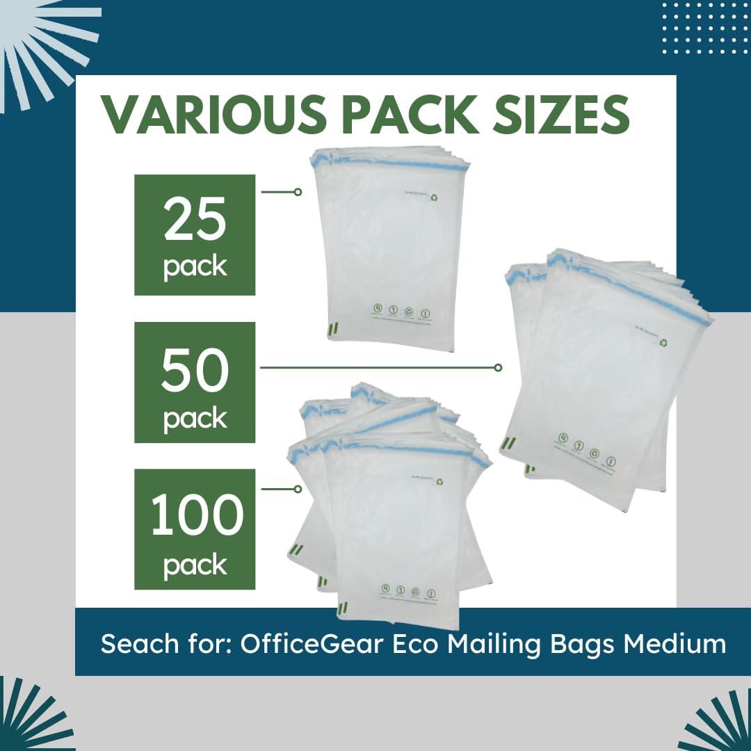 OfficeGear Eco Mailing Bag Medium [100 Pack - 225x318mm / 8.5x12.5] - Durable Tough White 50 Micron Sustainable Environmentally Friendly Sugar Cane Packaging Fully Recyclable