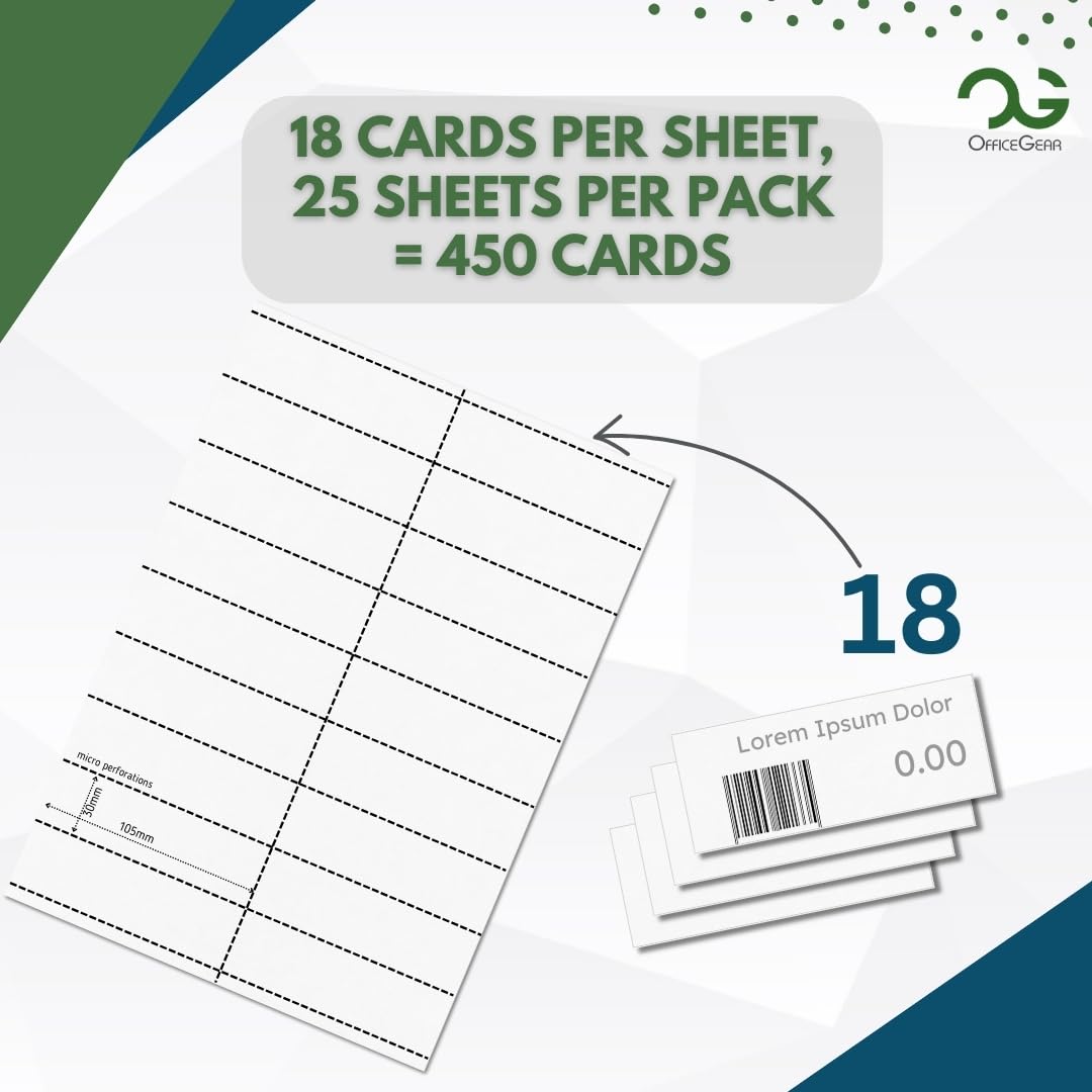 OfficeGear Shelf Labels 18-Up: Perforated Printable Labels - 25 Sheets / 450 Labels with Free Template