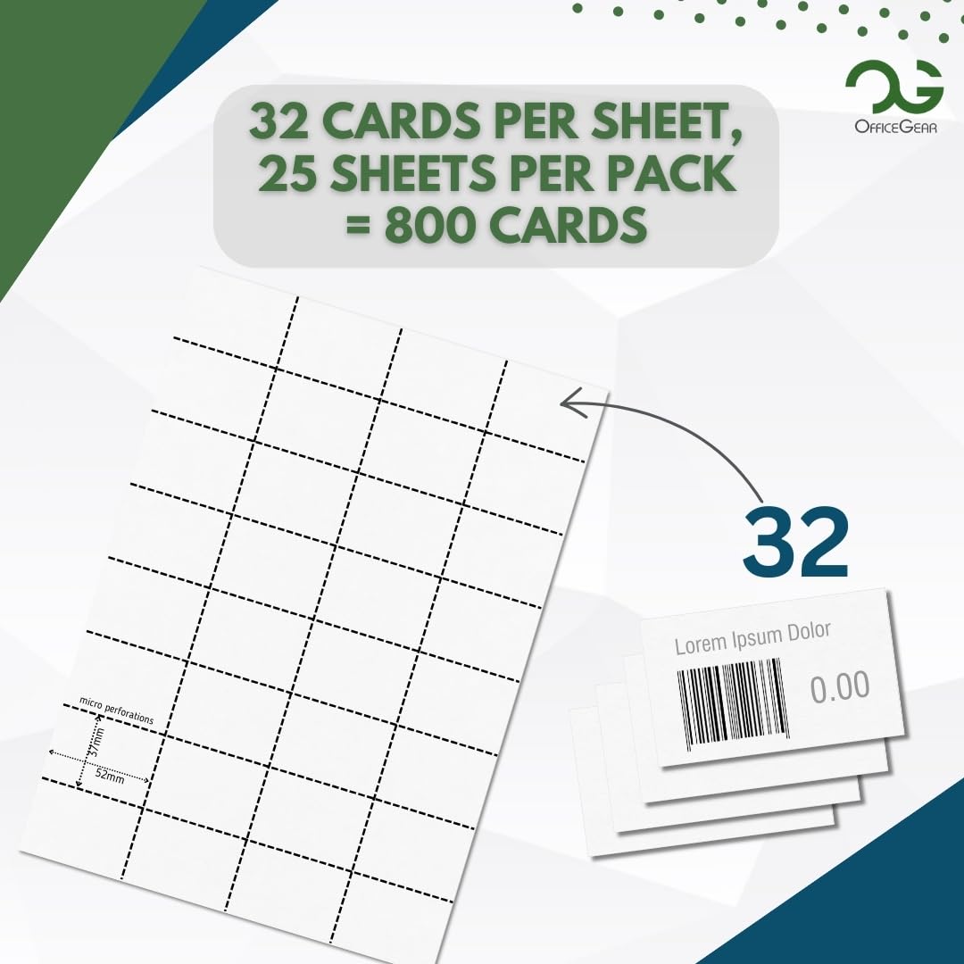 OfficeGear Shelf Labels 32-Up: Perforated Printable Labels - 25 Sheets / 800 Labels with Free Template