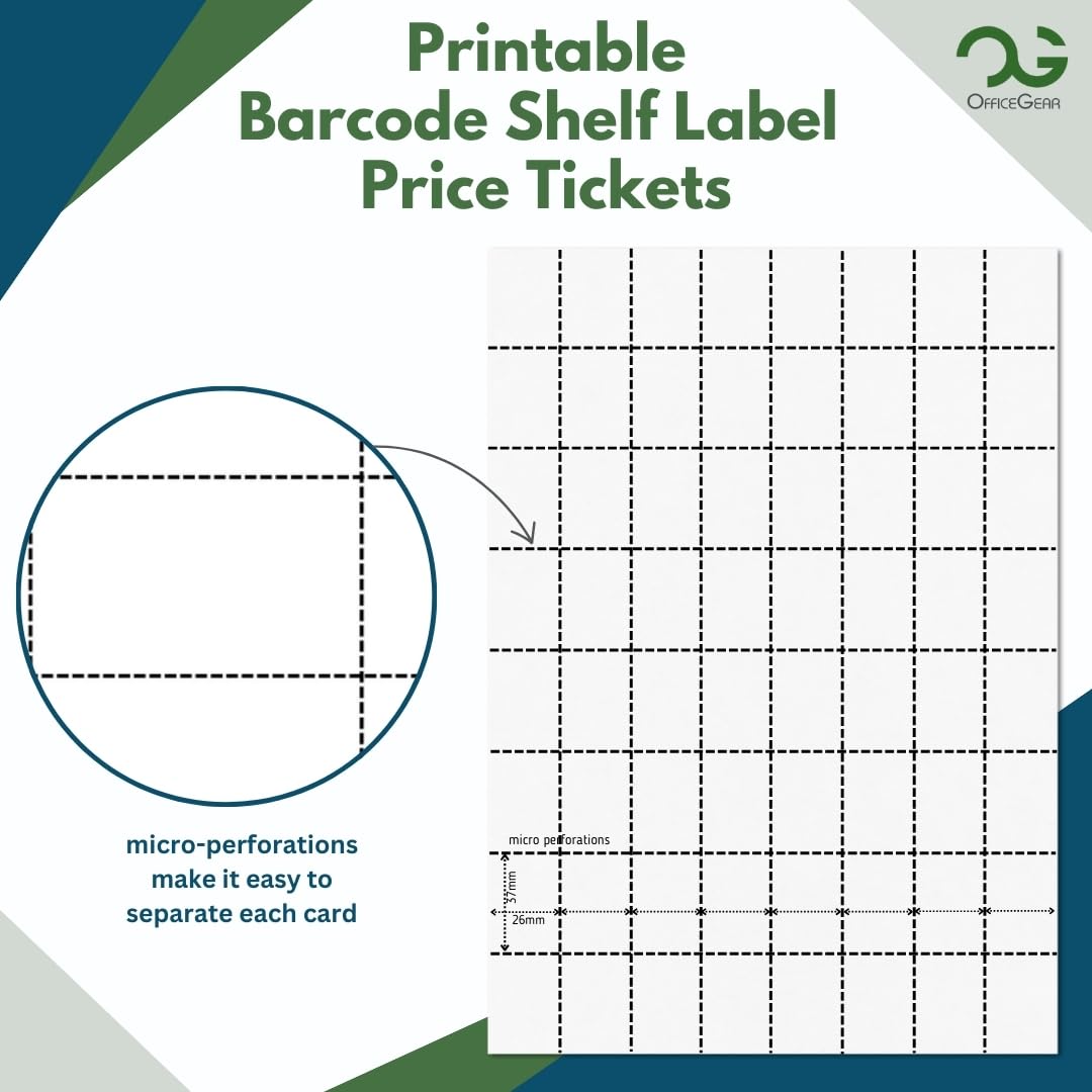 OfficeGear Shelf Labels 64-Up: Perforated Printable Labels - 25 Sheets / 1,600 Labels with Free Template