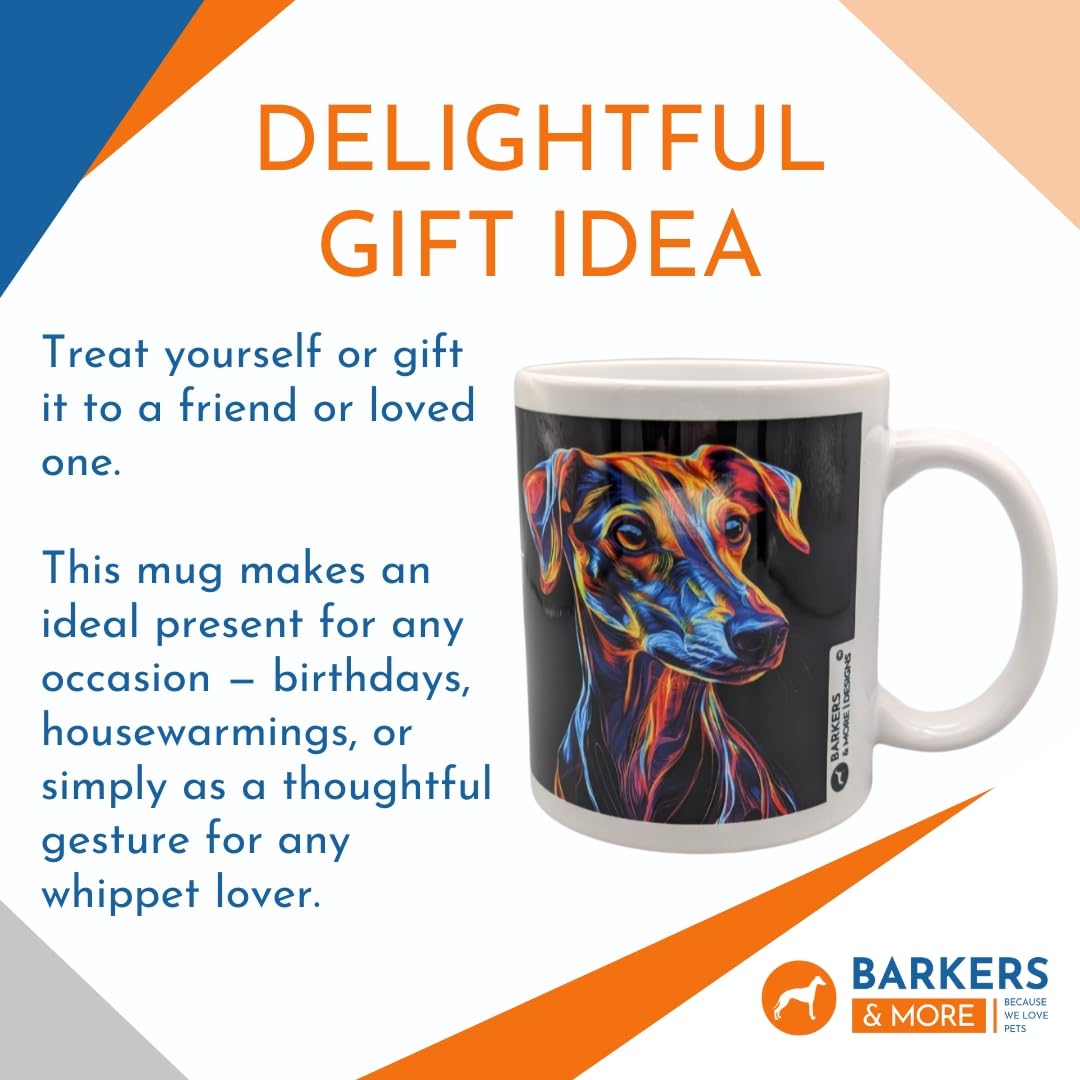 Barkers & More Whippet Lover Mug Neon Outline Unique Design - Gift Idea for Any Tea or Coffee Loving Whippet Dog Owner Suitable for Christmas, Birthday Mothers Fathers Day Thank You Gesture