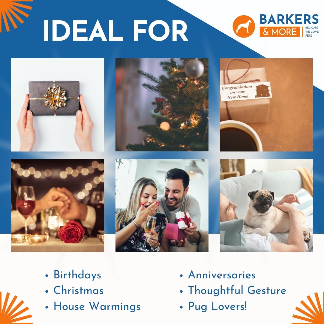 Barkers & More Art Deco Pug Coasters 6 Different Designs Incl Gift Box Idea for Pug Dog Lovers Suitable for Christmas Birthday Mothers Fathers Day Thank You Gesture