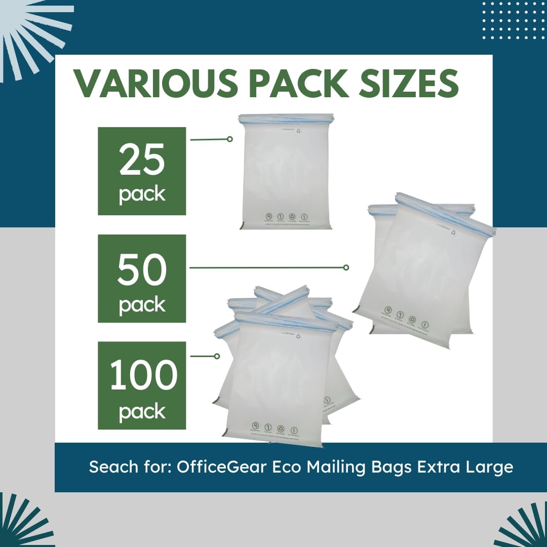 OfficeGear Eco Mailing Bag Extra Large [100 pack - 305x406mm / 12x15.5"] - Durable Tough White 50 Micron Sustainable Environmentally Friendly Sugar Cane Packaging Fully Recyclable