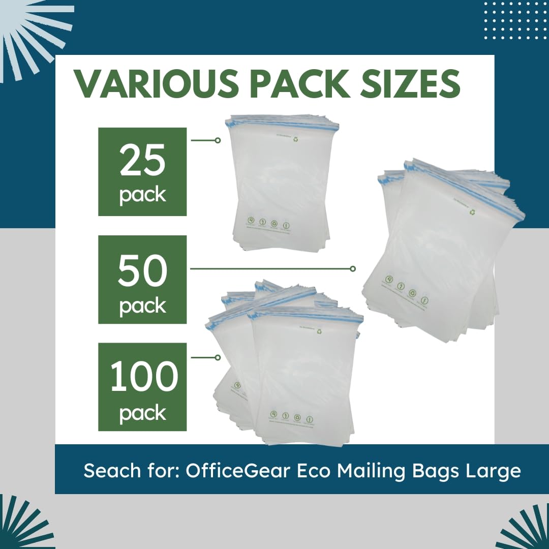 OfficeGear Eco Mailing Bag Large [25 Pack - 250x350mm / 9.5x13.5] - Durable Tough White 50 Micron Sustainable Environmentally Friendly Sugar Cane Packaging Fully Recyclable