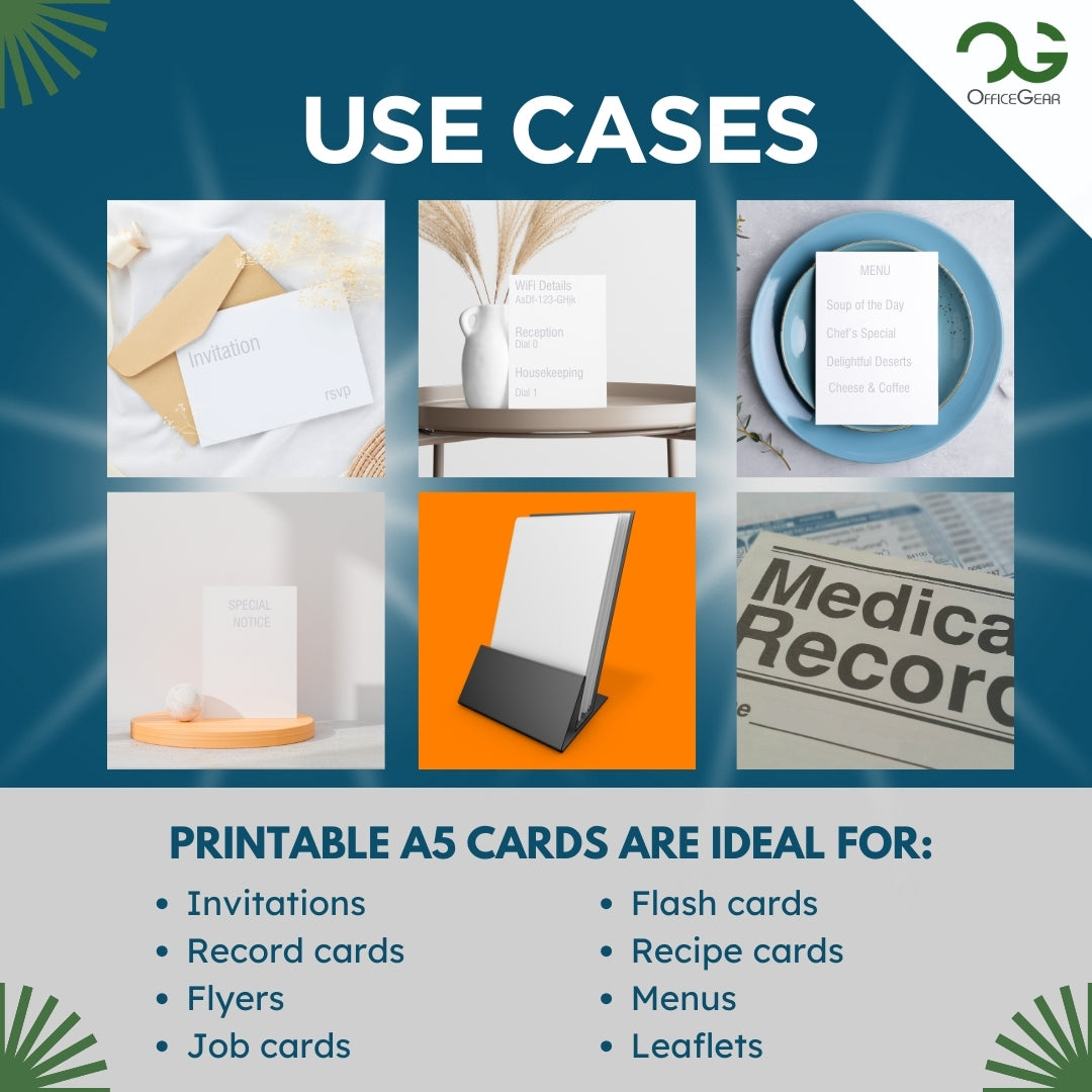 OfficeGear A5 Cards 2-Up: Perforated Printable Cards - 55 Sheets / 110 Cards with Free Template