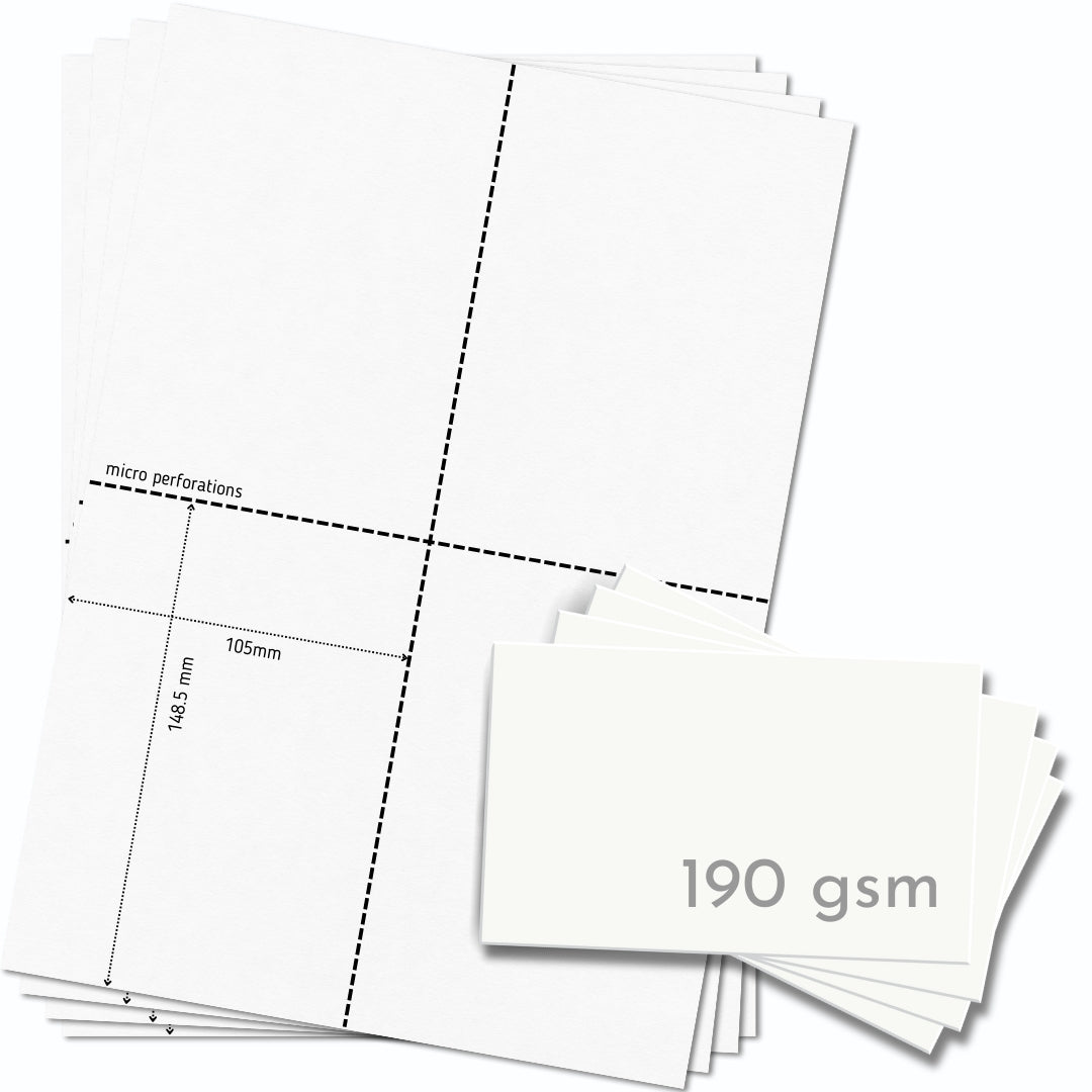 OfficeGear [Bulk Pack 1,000 Cards] Thick A6 Cards 4-Up 190gsm: Perforated Printable Cards - 250 Sheets / 1,000 Cards with Free Template (Copy)