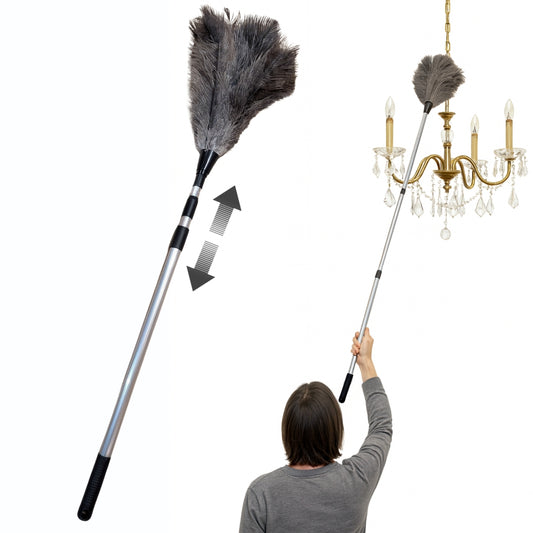 OfficeGear Extendable Telescopic Genuine Ostrich Feather Duster Large - Cleaning Lights, Doorways, Skirting, Cupboards, Ceilings
