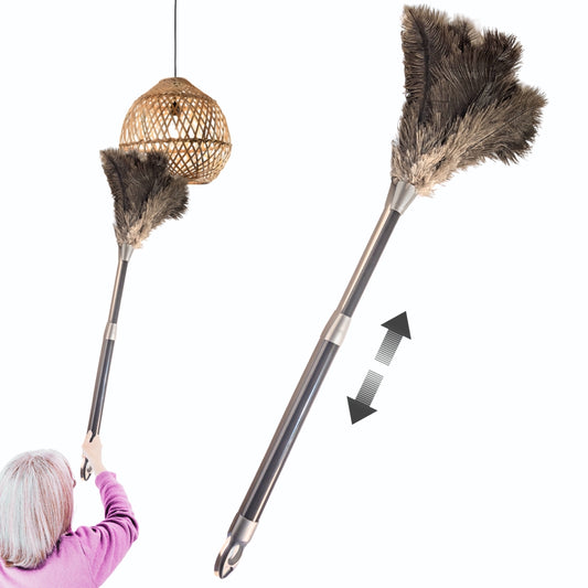 OfficeGear Extendable Genuine Ostrich Feather Duster [62-78cm] - Cleaning Lights, Doorways, Skirting, Cupboards, Ceilings