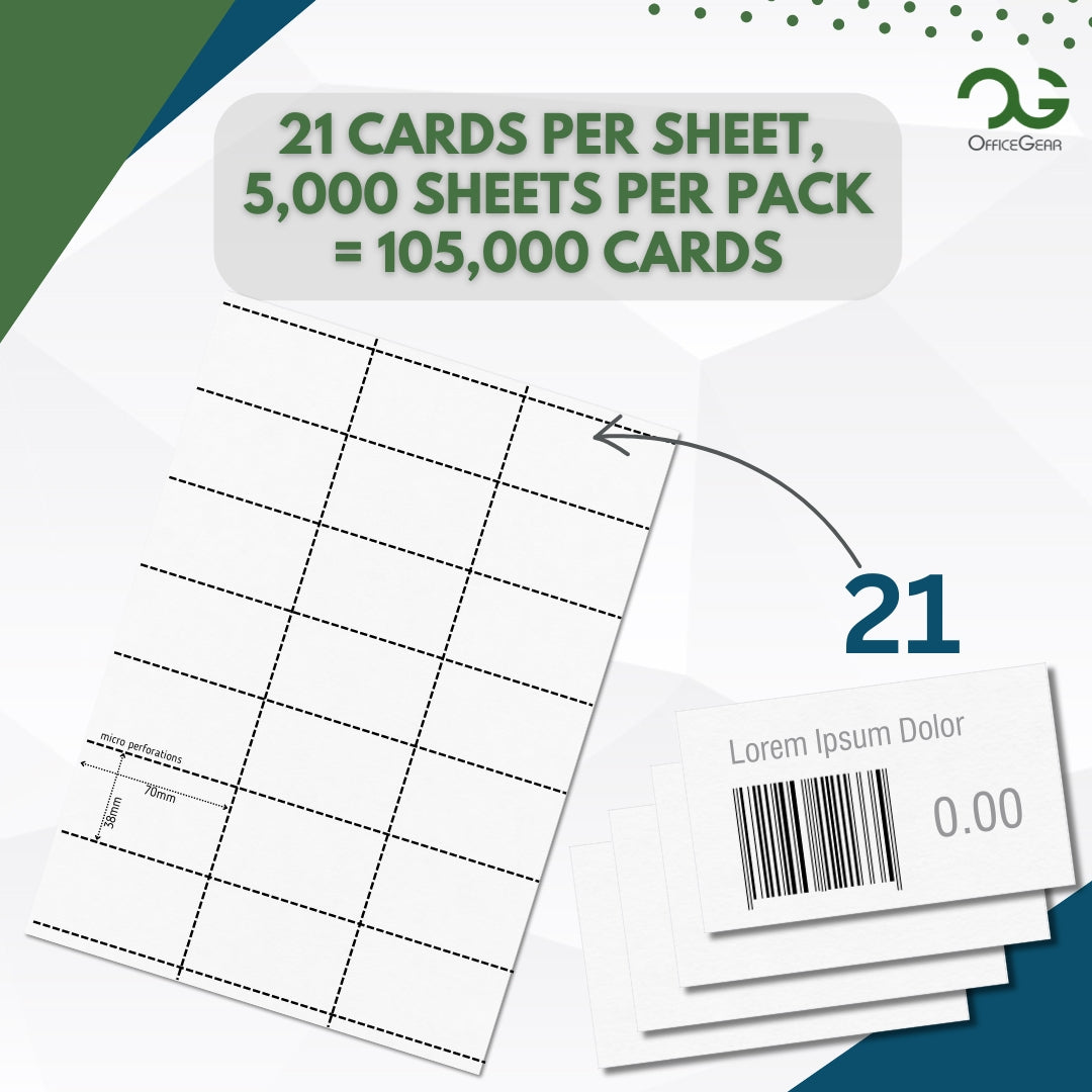 OfficeGear Shelf Edge Labels 21-up [BULK PACKS] Printable A4 Sheets Perforated 38x70mm Barcode Price Shelf Labels with Downloadable Design Template