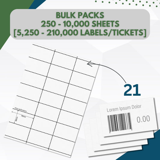 OfficeGear Shelf Edge Labels 21-up [BULK PACKS] Printable A4 Sheets Perforated 38x70mm Barcode Price Shelf Labels with Downloadable Design Template