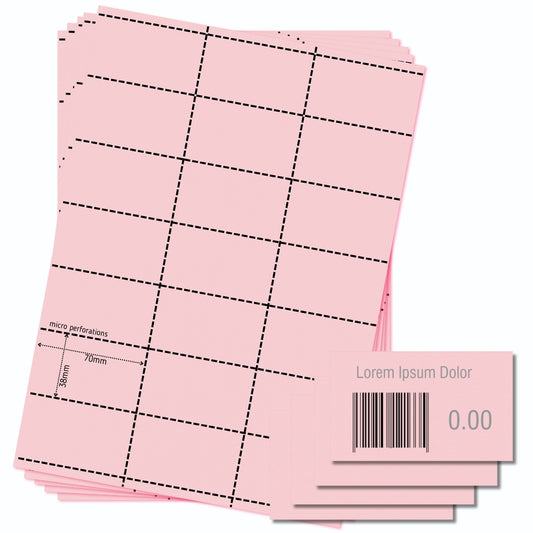 OfficeGear Shelf Labels 21-Up: Pink Perforated Printable Labels - 25 Sheets / 525 Labels with Free Template