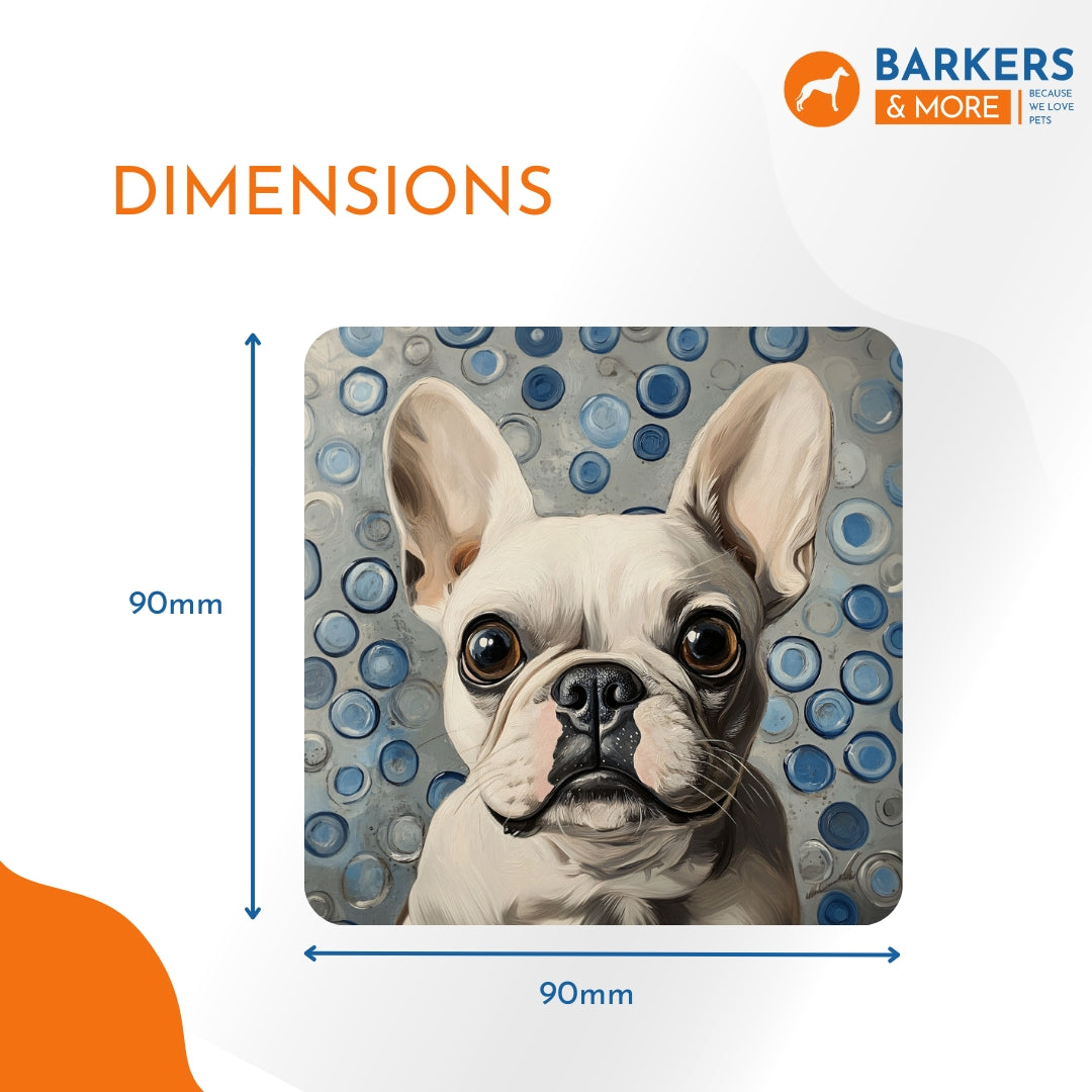 Barkers & More Art Deco French Bulldog Coasters 6 Different Designs Incl Gift Box Idea for Frenchie Lovers Suitable for Christmas Birthday Mothers Fathers Day Thank You Gesture