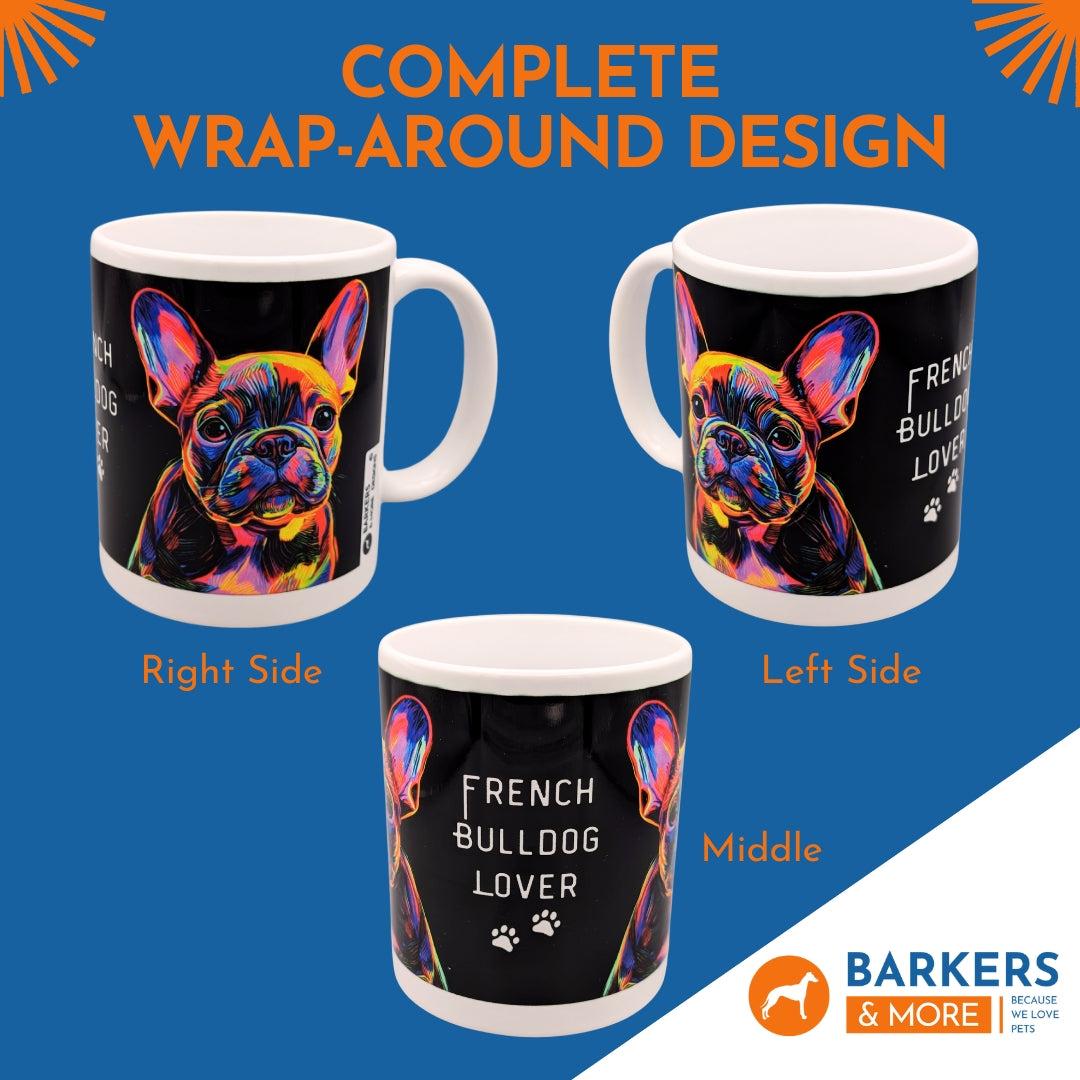 Barkers & More French Bulldog Lover Mug Neon Outline Unique Design - Gift Idea for Any Tea or Coffee Loving Frenchie Owner Suitable for Christmas, Birthday Mothers Fathers Day Thank You Gesture