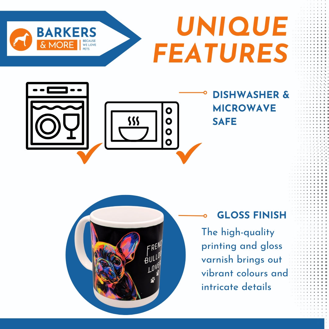 Barkers & More French Bulldog Lover Mug Neon Outline Unique Design - Gift Idea for Any Tea or Coffee Loving Frenchie Owner Suitable for Christmas, Birthday Mothers Fathers Day Thank You Gesture