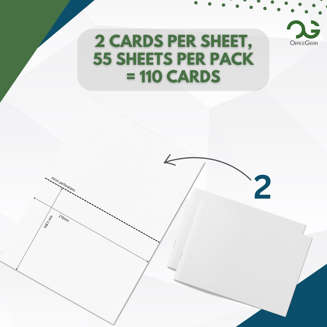 OfficeGear A5 Cards 2-Up: Perforated Printable Cards - 55 Sheets / 110 Cards with Free Template