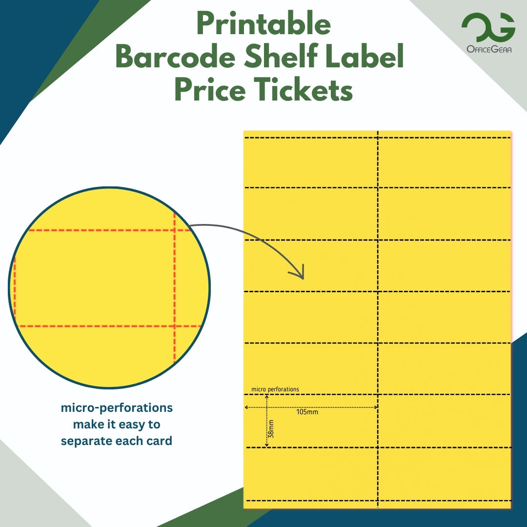 OfficeGear Shelf Labels 14-Up: Yellow Perforated Printable Labels - 25 Sheets / 350 Labels with Free Template