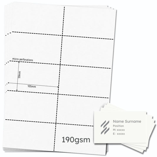 OfficeGear Thick Printable Business Cards 10-up (55 Sheets - 550 Pack) 59x105mm Perforated Custom Printable 190gsm Corporate Name Cards - Includes Design Template